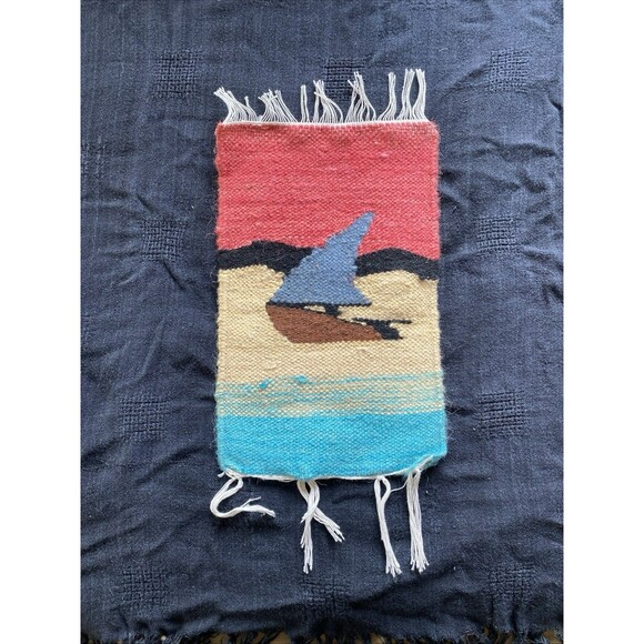 Vintage Kilim Handwoven Set Of 4 Wool Tapestries Wall Hangings. Desert. Ocean. - Picture 12 of 13